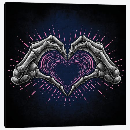Skeleton Heart Hand Sign Canvas Print #WYS278} by Winya Sangsorn Art Print