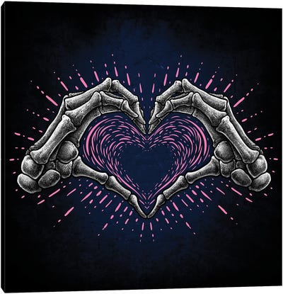 Skeleton Heart Hand Sign Canvas Art Print - Love is Eternal