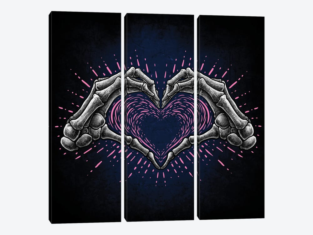 Skeleton Heart Hand Sign by Winya Sangsorn 3-piece Canvas Wall Art