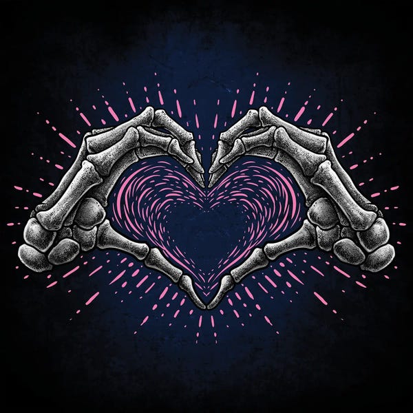 Large Art for Bedroom - Canvas Prints: Skeleton Heart Hand Sign by Winya Sangsorn