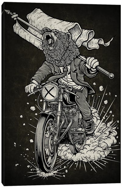 Bear And Motorcycle Canvas Art Print - Winya Sangsorn