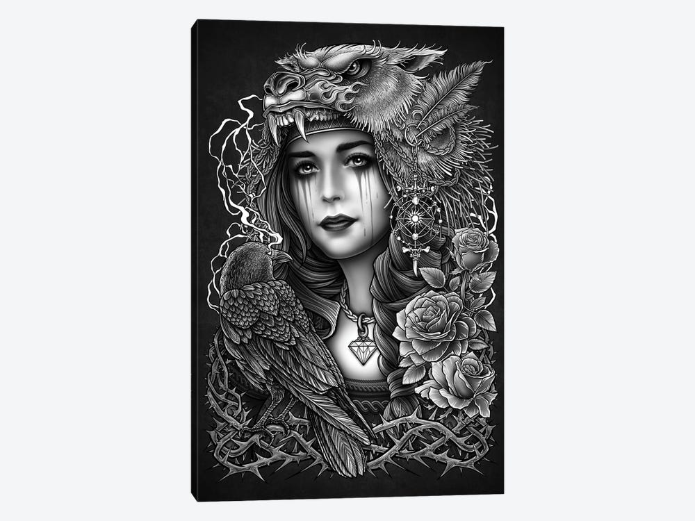 Female Native American Tiger Headdress 1-piece Canvas Art Print