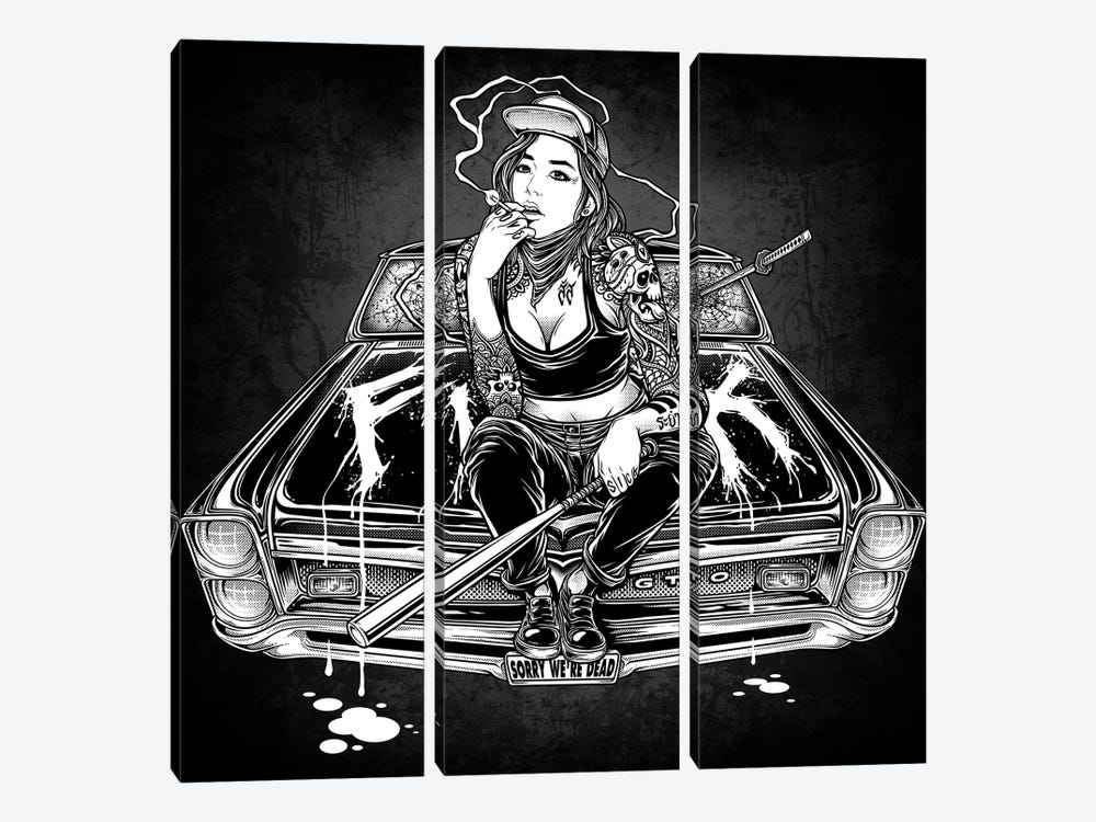 Girl Street Car by Winya Sangsorn 3-piece Art Print