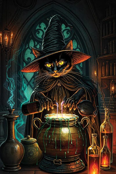 Fine Art Print: Witchy Cat by Winya Sangsorn