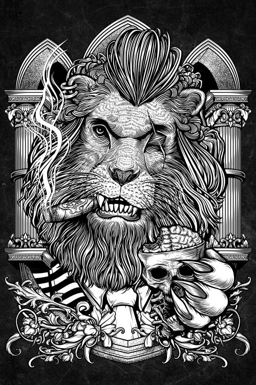 Mafia Lion Smoking Cigar And A Cup Of Brain