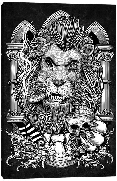 Mafia Lion Smoking Cigar And A Cup Of Brain Canvas Art Print - Winya Sangsorn