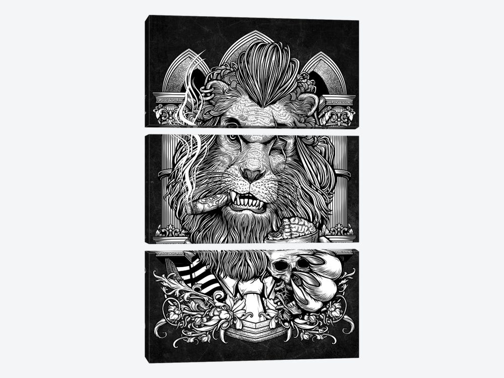 Mafia Lion Smoking Cigar And A Cup Of Brain by Winya Sangsorn 3-piece Canvas Art