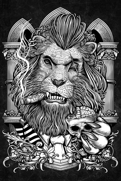 Tattoo Parlor: Mafia Lion Smoking Cigar And A Cup Of Brain by Winya Sangsorn