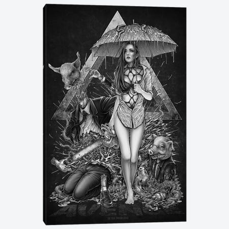 Woman With Chainsaw Under The Rain Canvas Print #WYS43} by Winya Sangsorn Canvas Art Print
