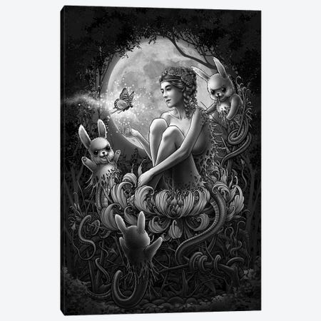 Woman And Bunny Moon Background Canvas Print #WYS44} by Winya Sangsorn Canvas Wall Art