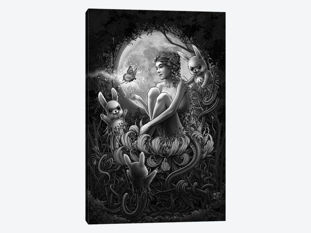 Woman And Bunny Moon Background by Winya Sangsorn 1-piece Canvas Artwork