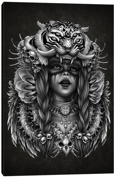 Native Girl With Tiger Headdress Canvas Art Print - Winya Sangsorn