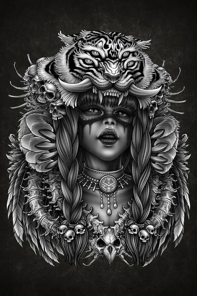 Prehistoric Animals: Native Girl With Tiger Headdress by Winya Sangsorn