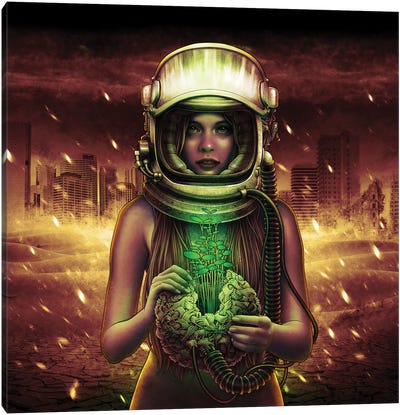 Girl Astronaut Holding Plant Canvas Art Print - Winya Sangsorn