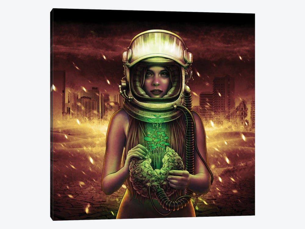 Girl Astronaut Holding Plant by Winya Sangsorn 1-piece Canvas Art Print