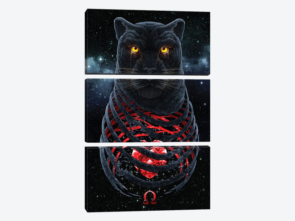 Black Panther Heart by Winya Sangsorn 3-piece Canvas Print
