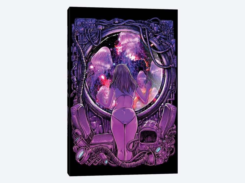 Purple Room Girl Looking At Jellyfish by Winya Sangsorn 1-piece Canvas Wall Art