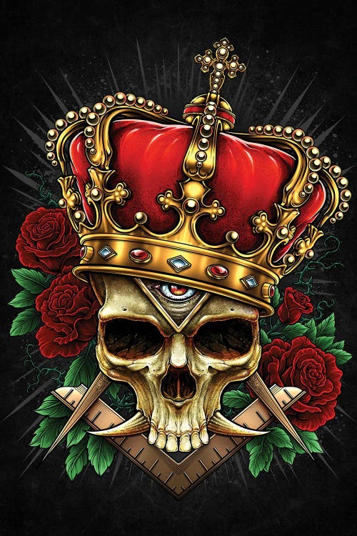 Skull With Crown And Roses Black Ground