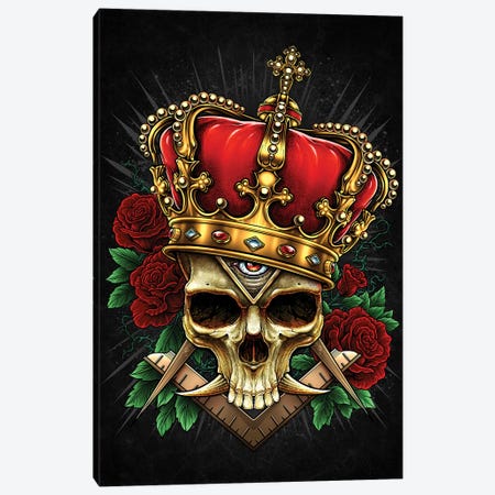 Skull With Crown And Roses Black Ground Canvas Print #WYS63} by Winya Sangsorn Canvas Print