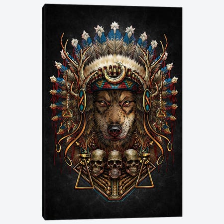 American Native Wolf Headdress Canvas Print #WYS64} by Winya Sangsorn Canvas Art