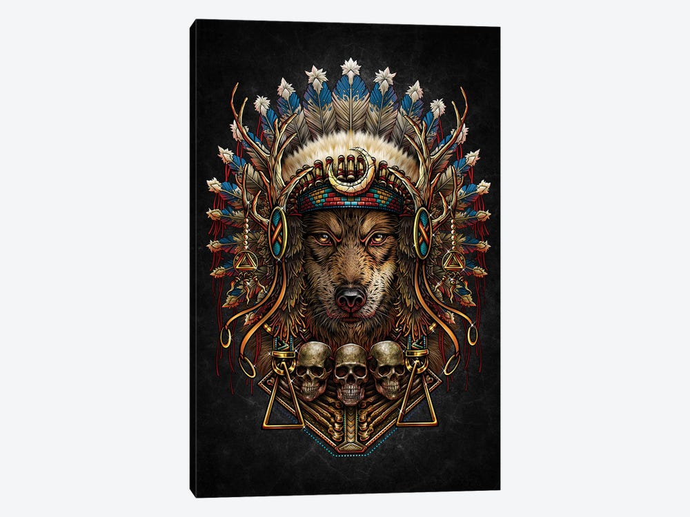 American Native Wolf Headdress by Winya Sangsorn 1-piece Canvas Art