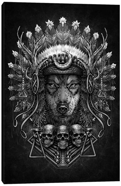 American Native Wolf Headdress Canvas Art Print - Winya Sangsorn