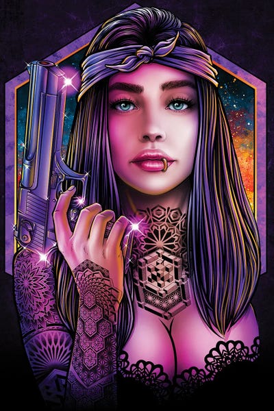 Badass Girl With Gun by Winya Sangsorn multi panel art