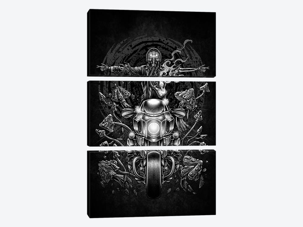 Skeleton Riding Motorcycle by Winya Sangsorn 3-piece Canvas Wall Art