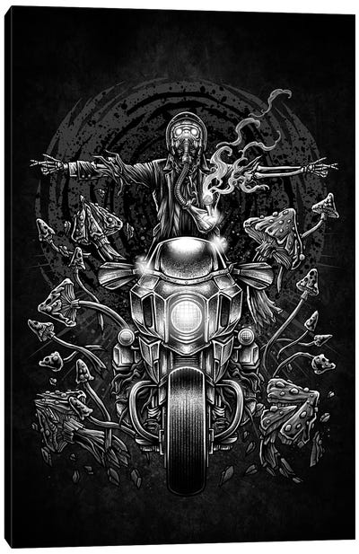 Skeleton Riding Motorcycle Canvas Art Print - Tattoo Parlor