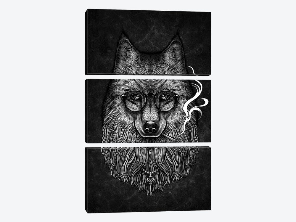 Smoking Wolf by Winya Sangsorn 3-piece Canvas Print