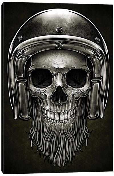 Skull In Helmet Canvas Art Print - Tattoo Parlor
