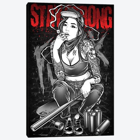 Stay Strong,Street Girl Sitting On Skateboard Canvas Print #WYS72} by Winya Sangsorn Canvas Wall Art