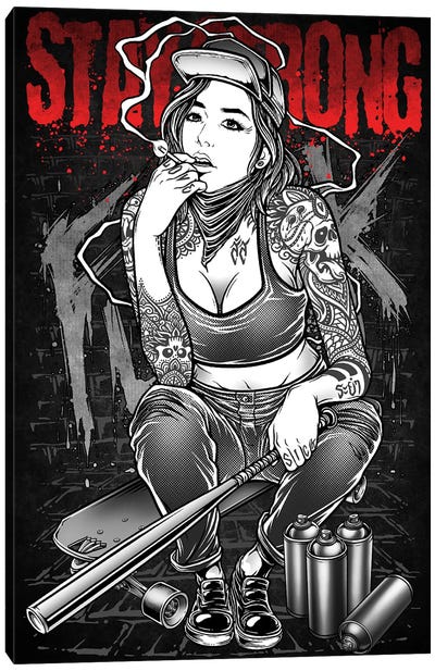 Stay Strong,Street Girl Sitting On Skateboard Canvas Art Print - Winya Sangsorn