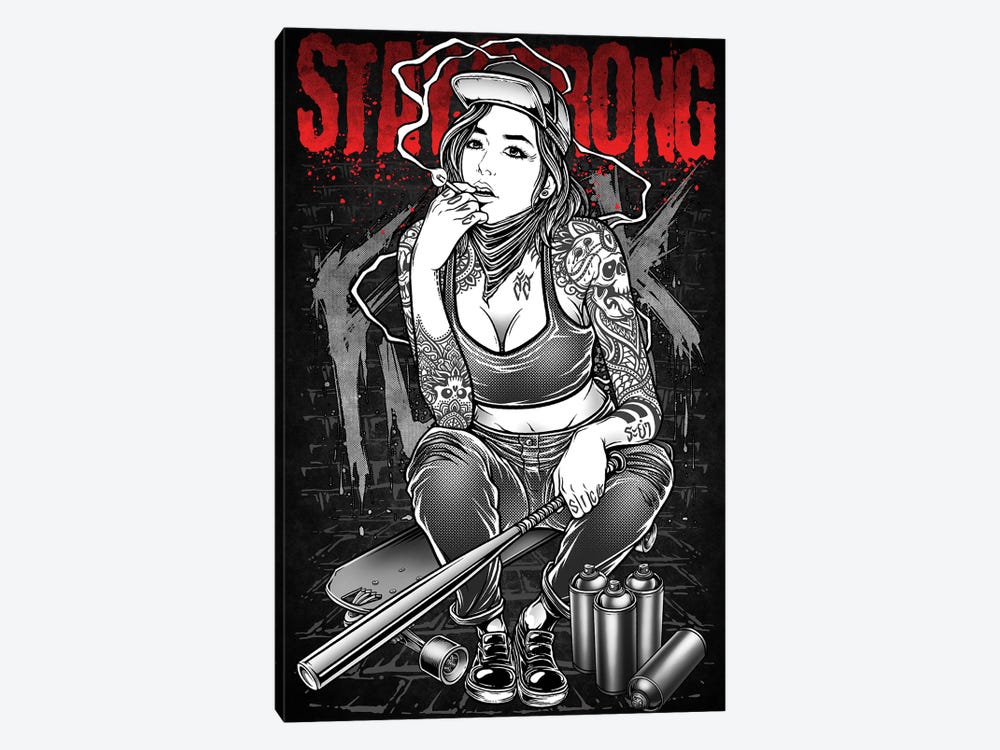 Stay Strong,Street Girl Sitting On Skateboard by Winya Sangsorn 1-piece Art Print