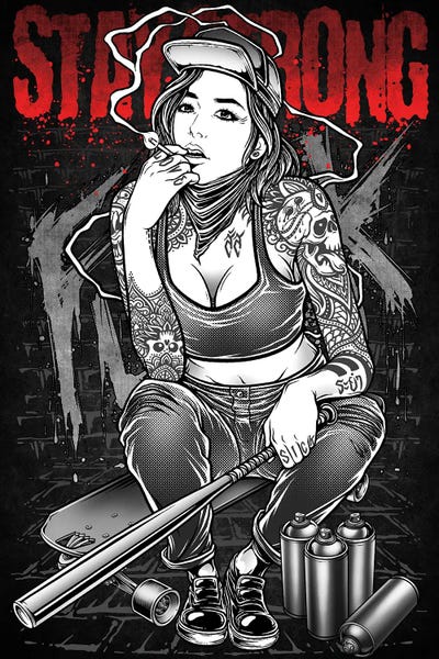 Smoking: Stay Strong,Street Girl Sitting On Skateboard by Winya Sangsorn