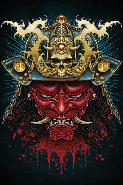 Red Oni Samurai by Winya Sangsorn multi panel art