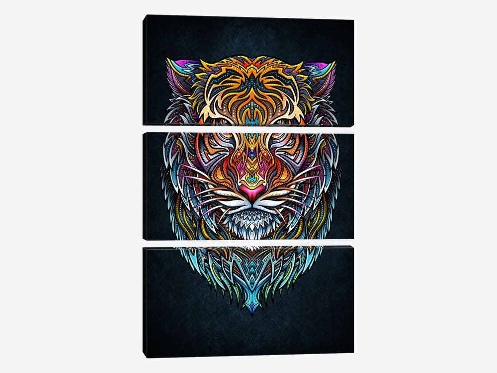 Tiger Face Viking Mandala by Winya Sangsorn 3-piece Canvas Print