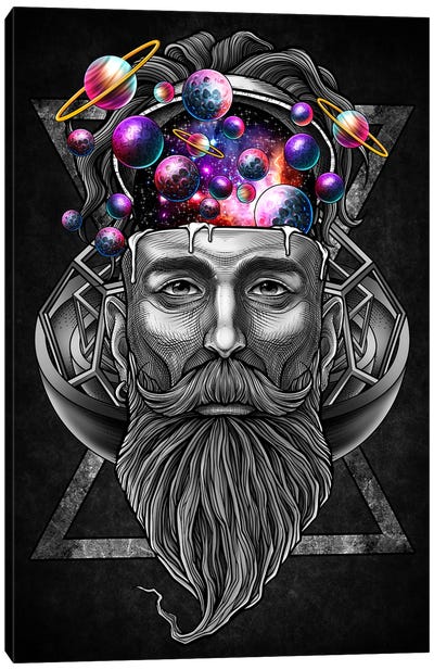 Long Beard Hipster Trippy Solar System Canvas Art Print - Winya Sangsorn