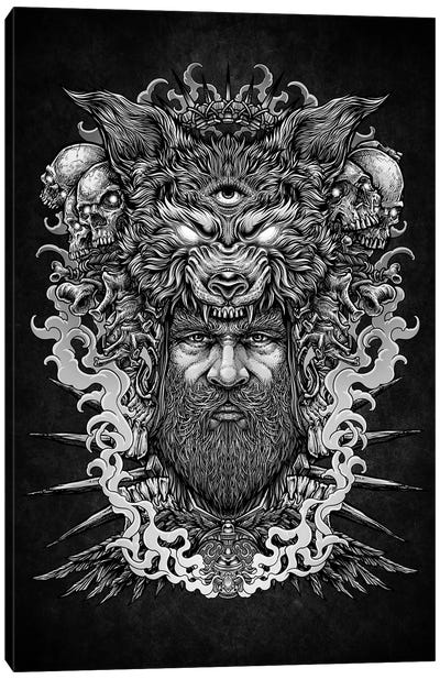 Blackmagic Sorcerer With Third Eyes Wolf Canvas Art Print - Wizard Art