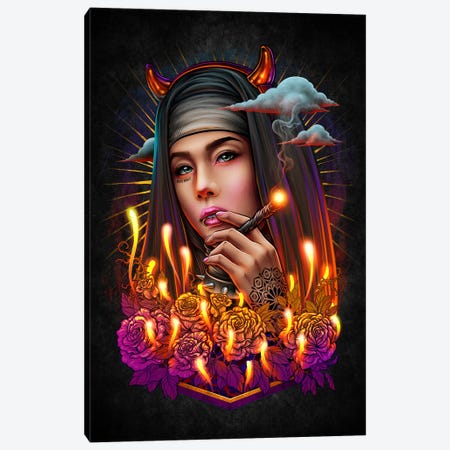 Goth Satan Nun Smoking Canvas Print #WYS94} by Winya Sangsorn Canvas Art Print
