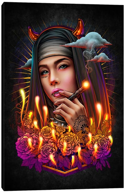 Goth Satan Nun Smoking Canvas Art Print - Goth Art