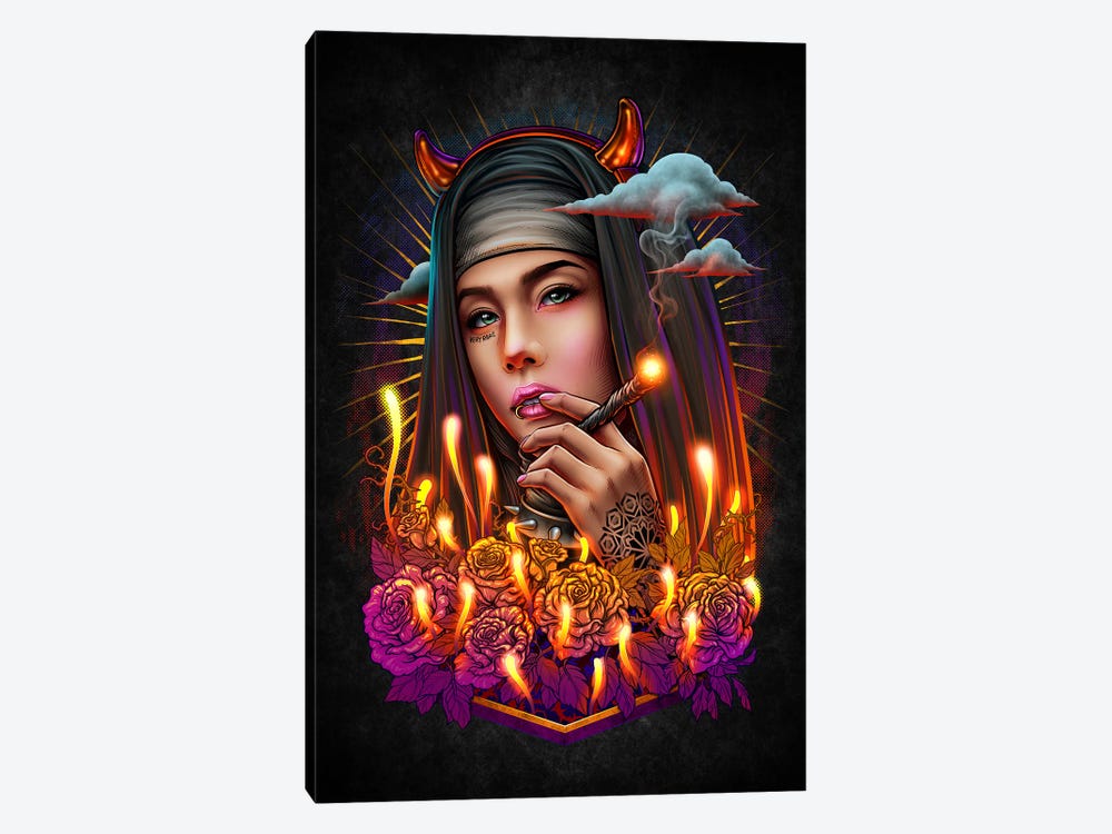 Goth Satan Nun Smoking by Winya Sangsorn 1-piece Canvas Print