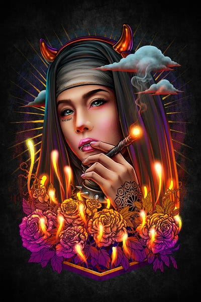 Goth Art: Goth Satan Nun Smoking by Winya Sangsorn
