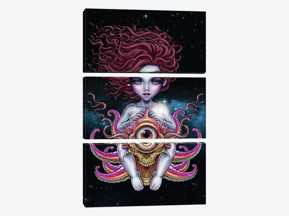 Fairy Girl And Sea Creture Tentacles by Winya Sangsorn 3-piece Canvas Artwork