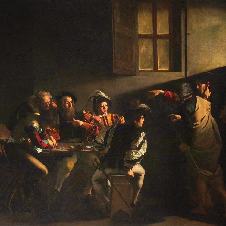 Groups: The Calling of St. Matthew, c.1598-1601 by Michelangelo Merisi da Caravaggio