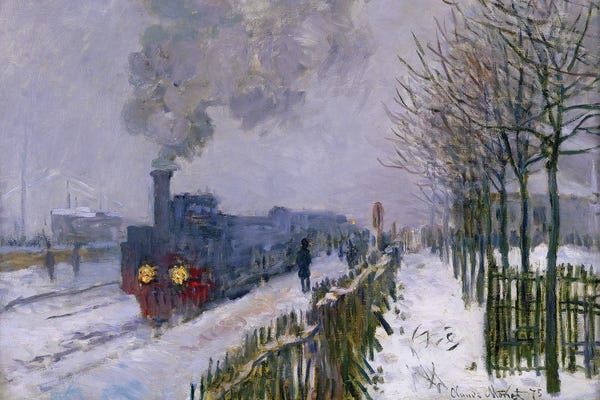 Railroads: Train in the Snow or The Locomotive, 1875 by Claude Monet