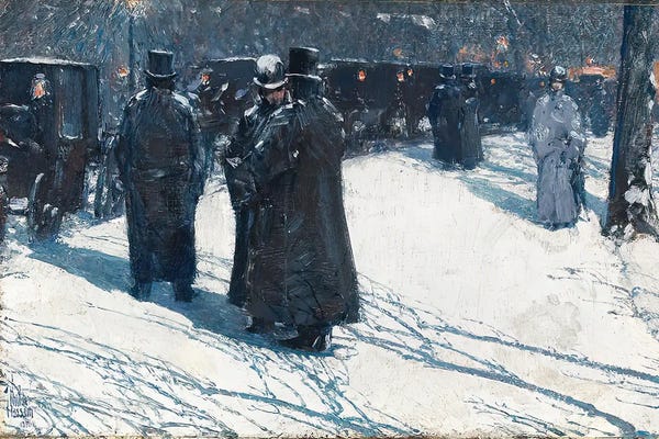 Childe Hassam: Cab Stand At Night, Madison Square by Childe Hassam