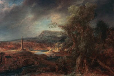 Canvas Art Prints: Landscape With An Obelisk by Govaert Flinck