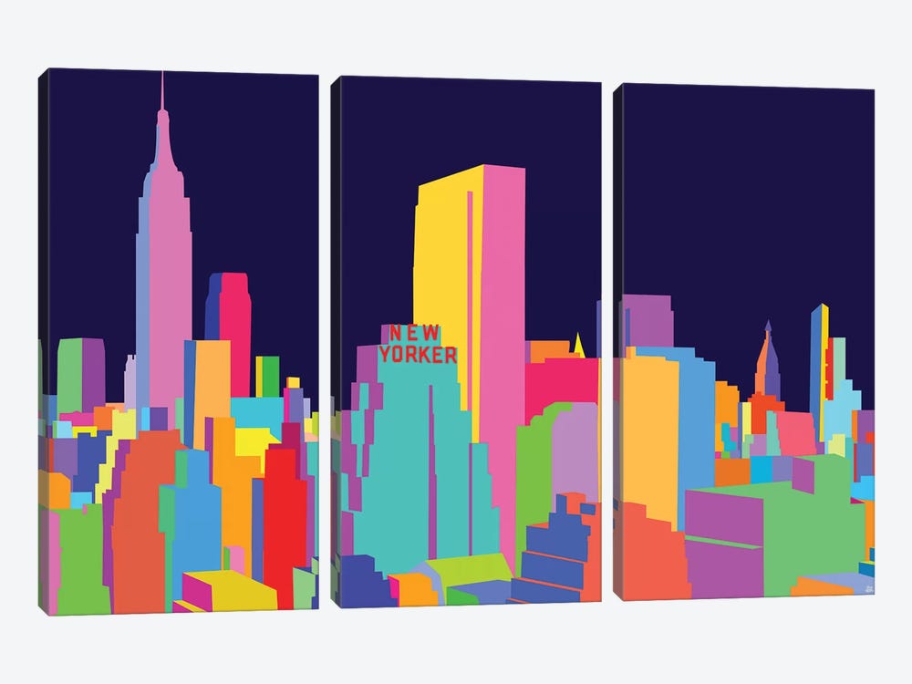 New Yorker And Empire State Building by Yoni Alter 3-piece Canvas Wall Art
