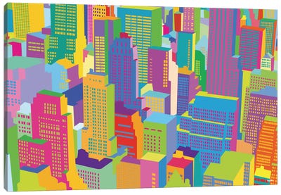 Cityscape Windows Canvas Art Print - Bold & Bright